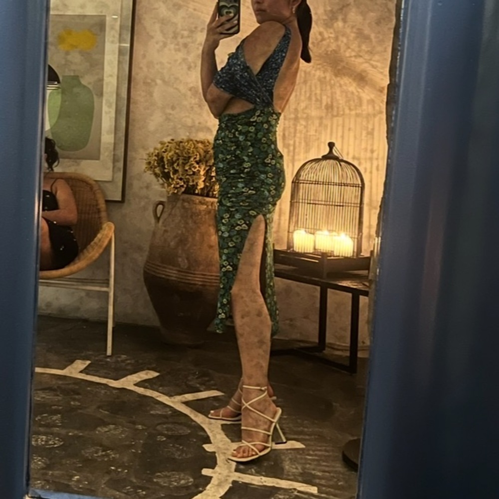 Zara Floral STUNNING Blue & Green Dress with Slit